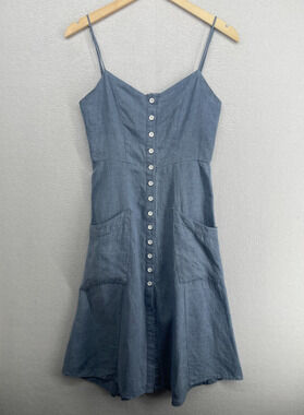 ALMINA CONCEPT Dress S Chambray Sleeveless A-Line Sundress Button Front Blue
